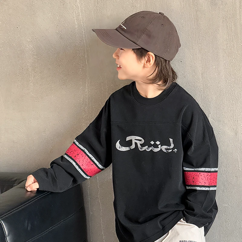 Korean Style Spring Autumn Teenage Child Cotton T-shirt for Boy Fashion Long Sleeve Tshirt Clothing Baby Kids Casual Tee Tops