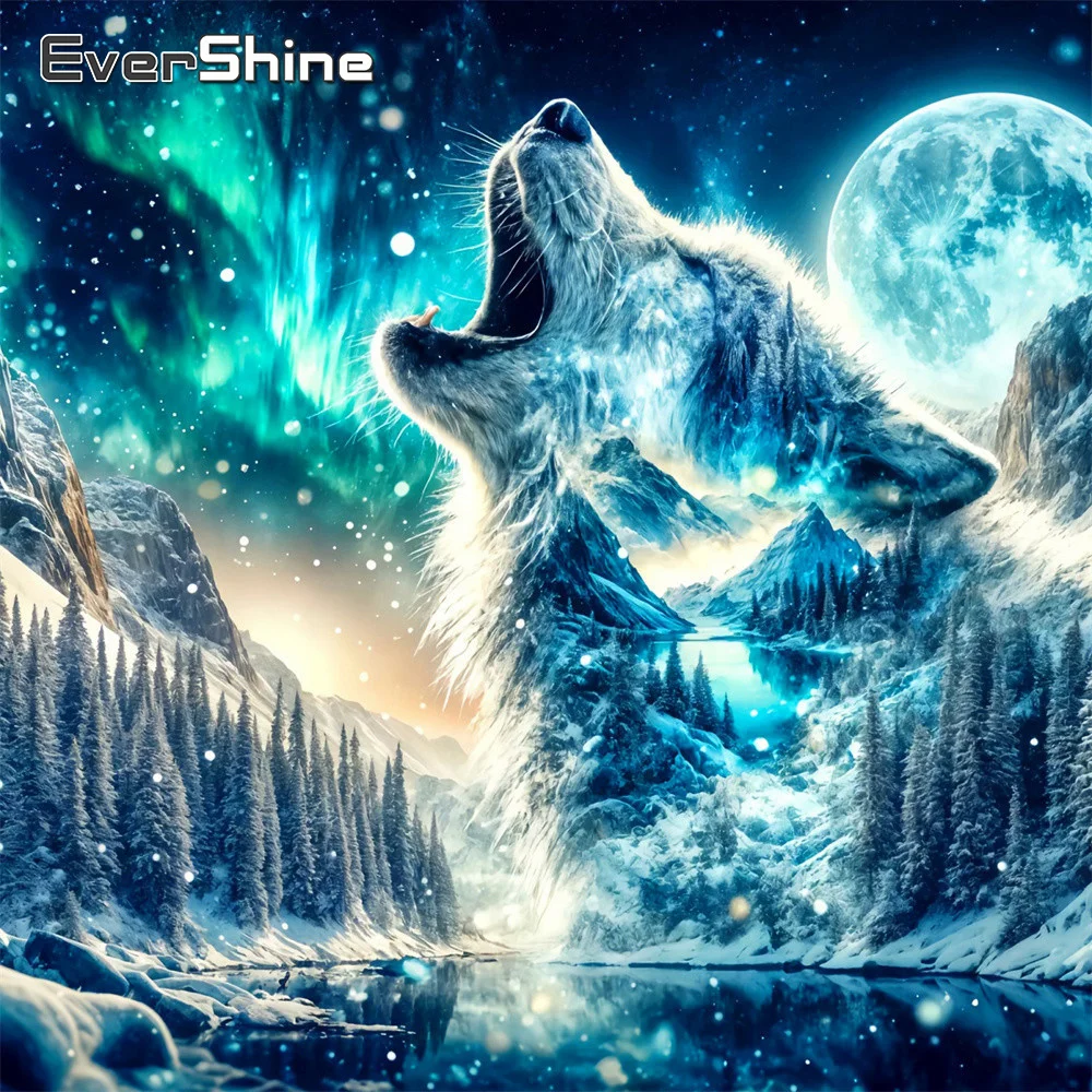 

Алмазная мозаика Evershine: Картина «Волк» (животное), набор для вышивания 5D DIY, полная выкладка стразами, снежные стразы, изображение Луны, ручная работа, подарок