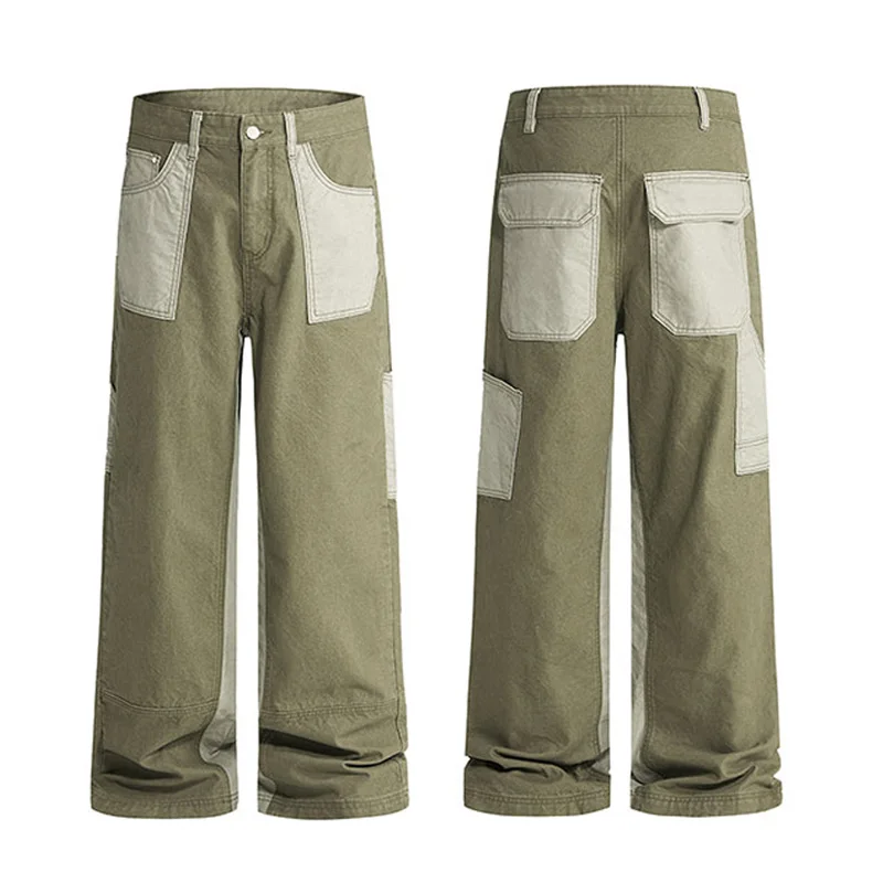 

Мужская японская уличная одежда, свободные повседневные винтажные потертые хлопковые парусиновые модные широкие брюки-карго, мешковатые женские брюки
