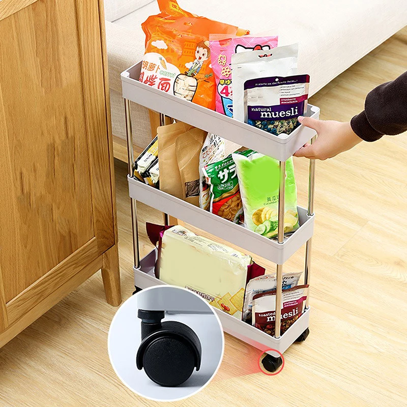 Bathroom Storage Rack with Wheels 3/4 Layer Rolling Utility Cart Bathroom Storage Organizer Multi-purpose Utility Cart