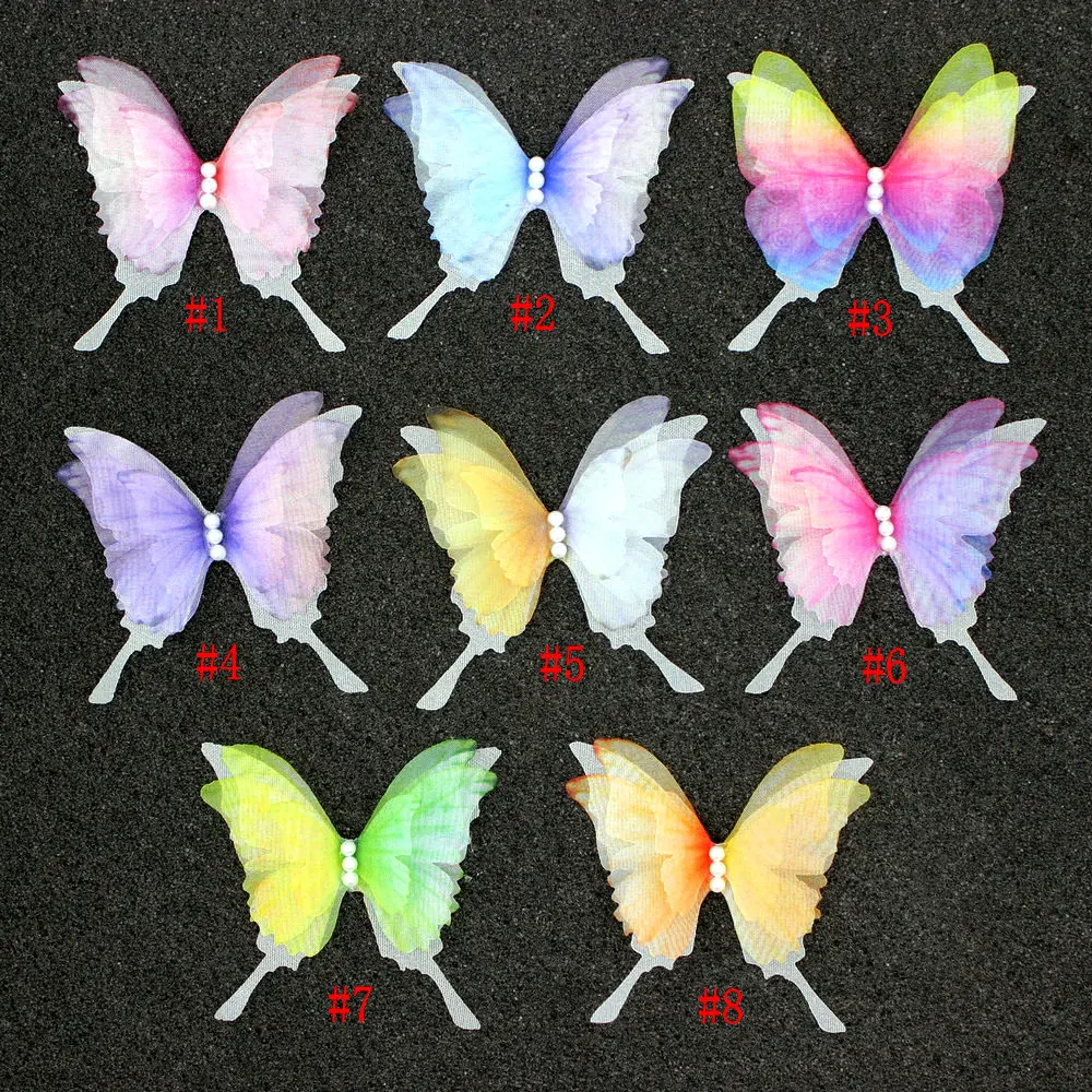 10PCS 4-layer Organza Butteflies w/ Imitation Pearls Handmade 50mm Swallowtail Butterflies Wedding Bridal Butterflies