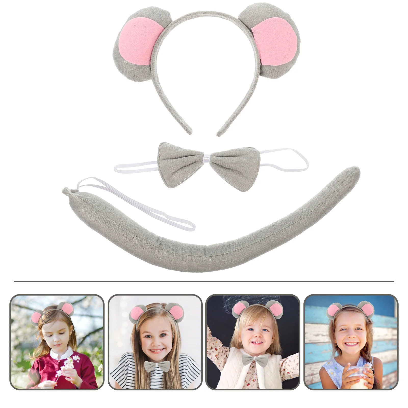 

3Pcs Kids Cartoon Animal Dress Up Set Mouse Headband Bow Tie Tail Party Supplies Soft Cotton Costume Props for Plays Halloween
