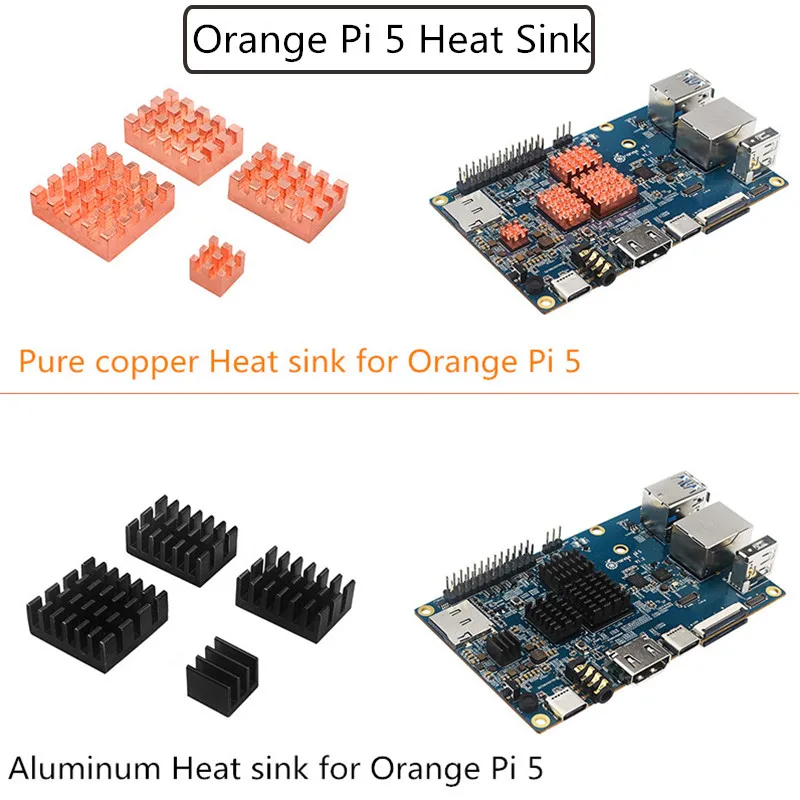 Dissipateur thermique en cuivre pour Orange Pi 5, Kit de refroidissement passif en alliage d'aluminium/cuivre pour carte de démonstration