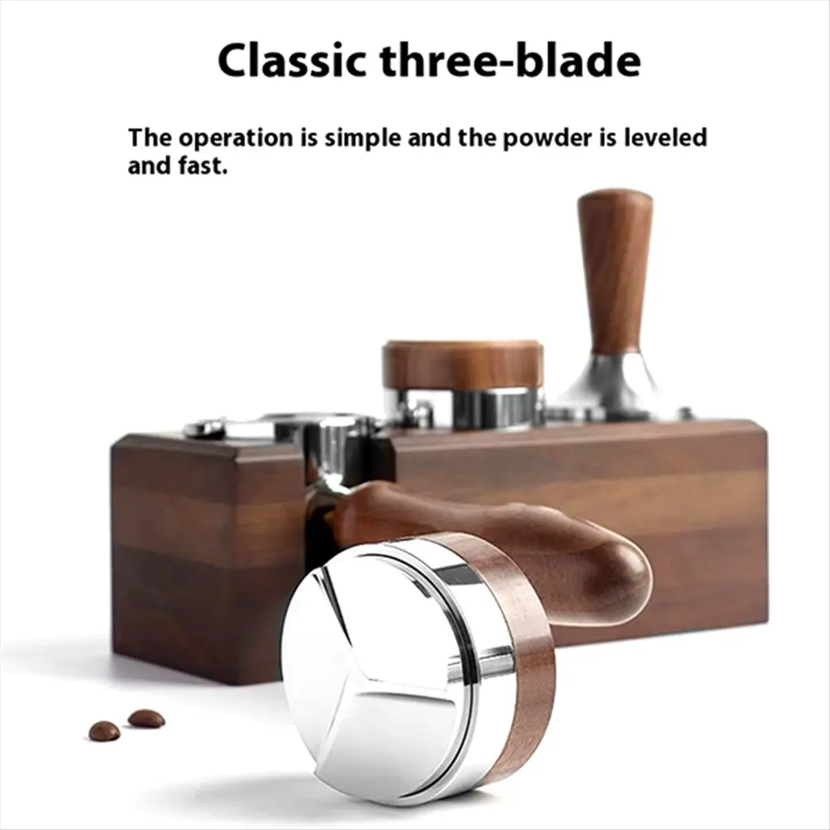 #49C 58.5mm Coffee Tamper Coffee Distributor Tool Espresso Leveler,coffee,(Stainless steel + walnut)