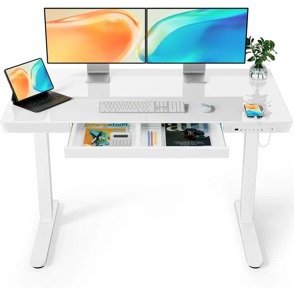 

Standing Desk with Drawer, Preassembled Top & USB Charging Ports, Adjustable Sit Stand Desk for Home & Office