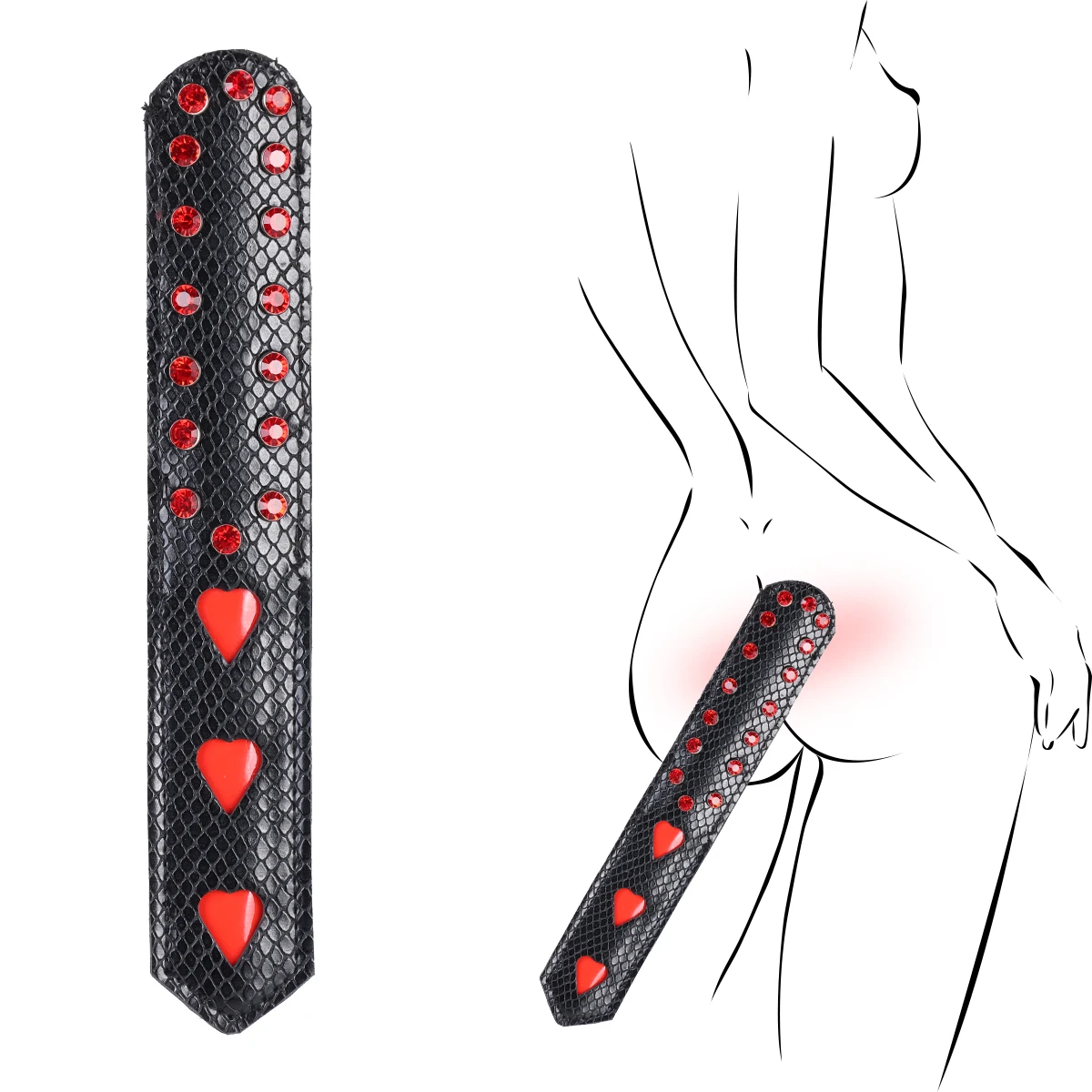 Red Diamond Snakeskin Spanking Toy para mulheres, remo de couro, três corações vermelhos ocos, brinquedos sexuais alternativos, flerte adulto