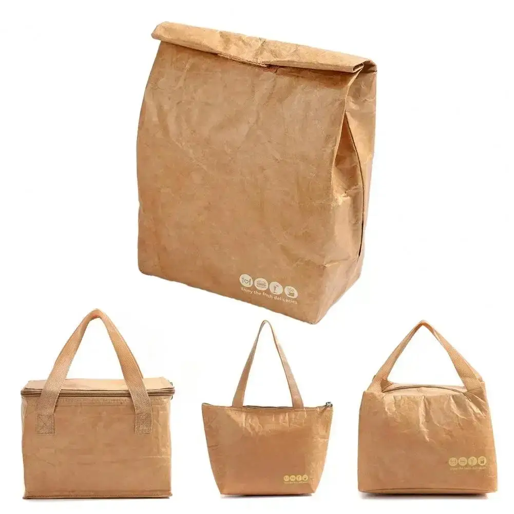 Kraft Paper Collapsible Cold Retention Food Cooler Bag Dust-proof Aluminum Picnic Hiking Thermal Insulated Bag Lunch Bag