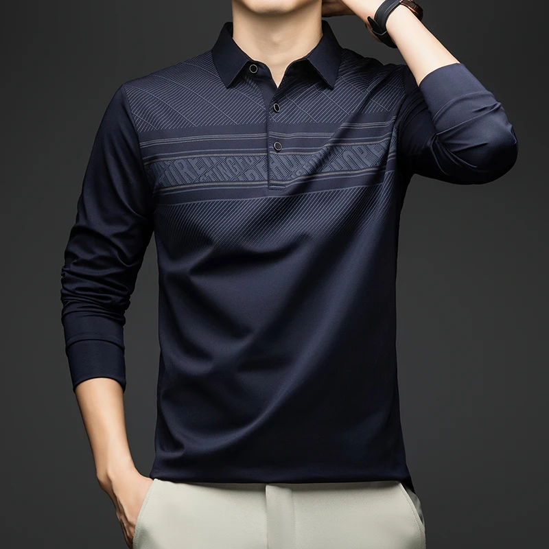 

BROWON Polo Tee Shirt for Man 2025 Autumn New Luxury Men Long Sleeve T shirt Business Casual Slim Tops for Man Designer Clothes