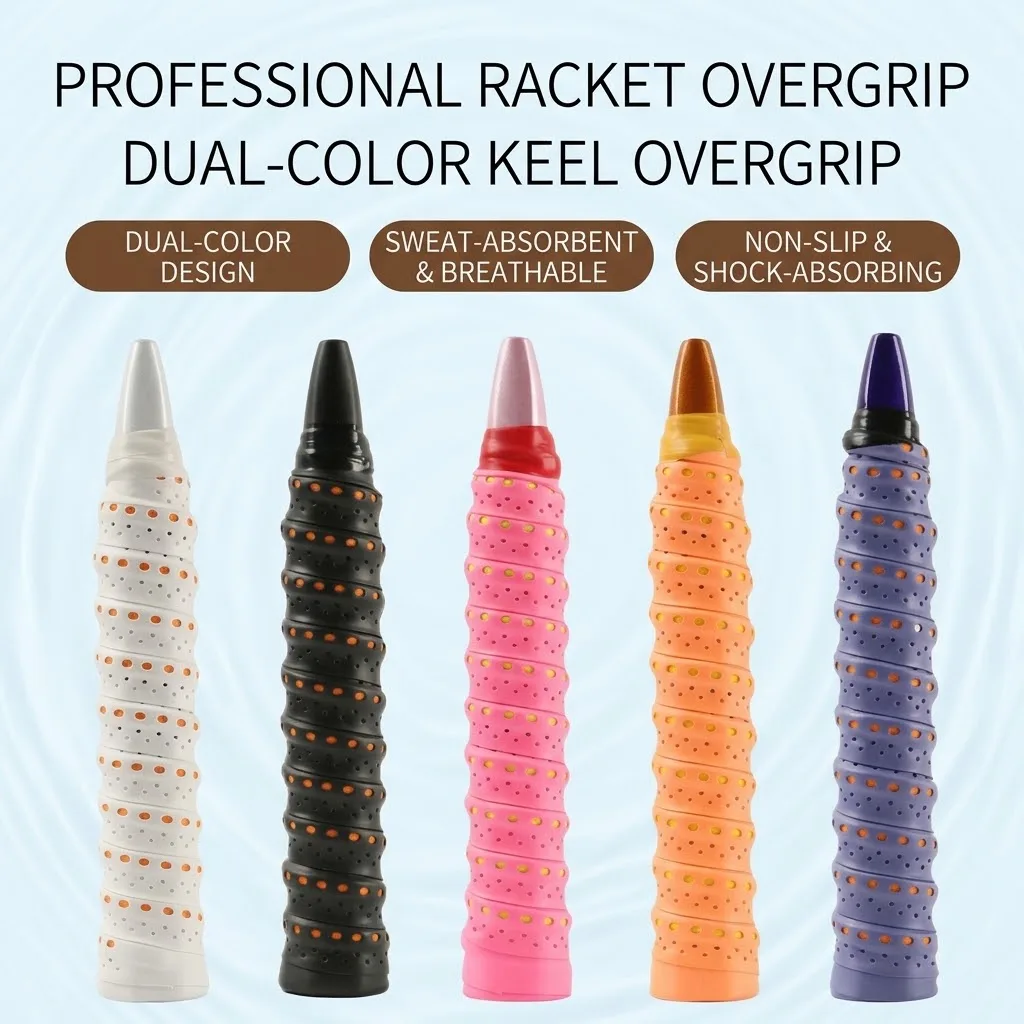 5-Pack of Badminton Grip Tapes, Tennis Handle Wraps, Non-Slip Ribbed Grip Tapes, Fishing Rod Slingshot Perforated Breathable Sweat-Absorbing Tapes