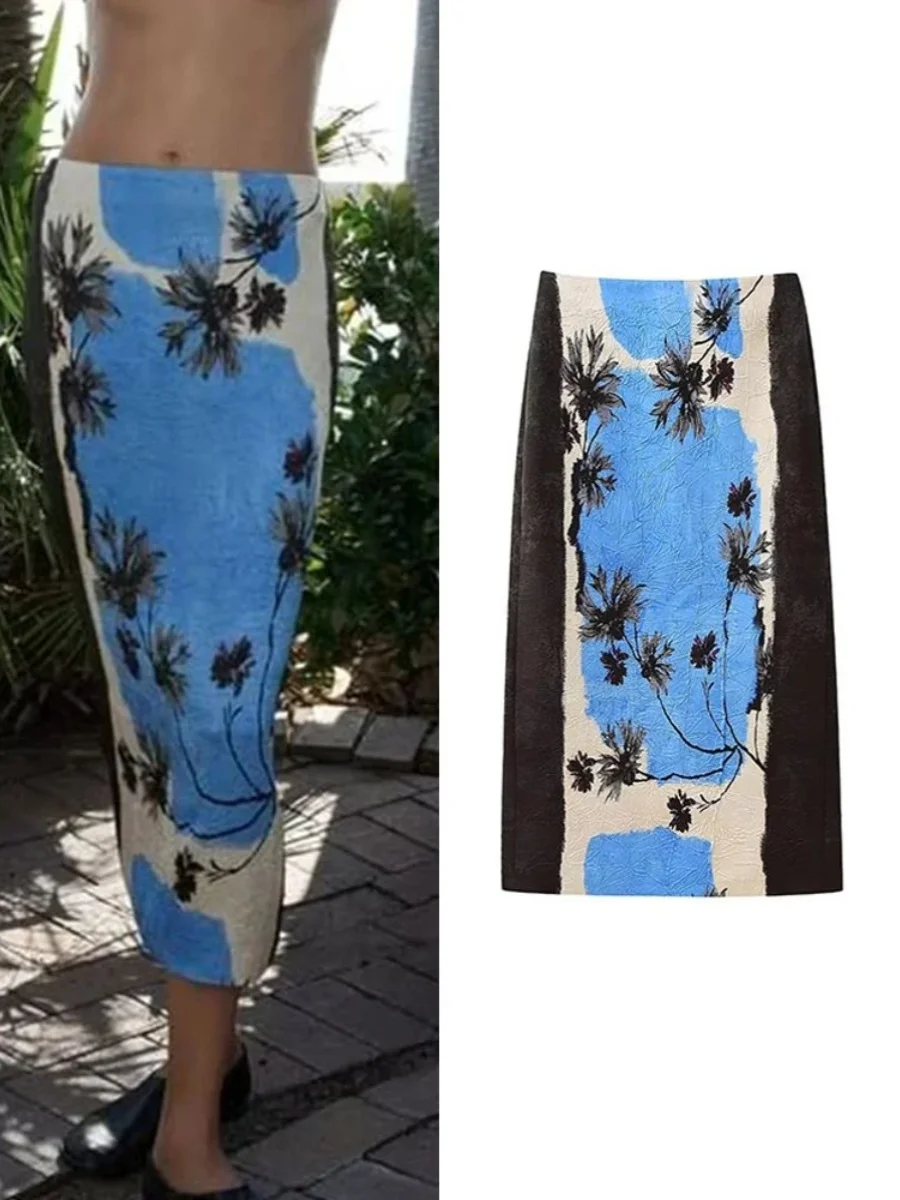 

Женская повседневная юбка с принтом, высокой талией и прямым кроем, винтажный узор, повседневный стиль, другие материалы, 00% принтованный дизайн