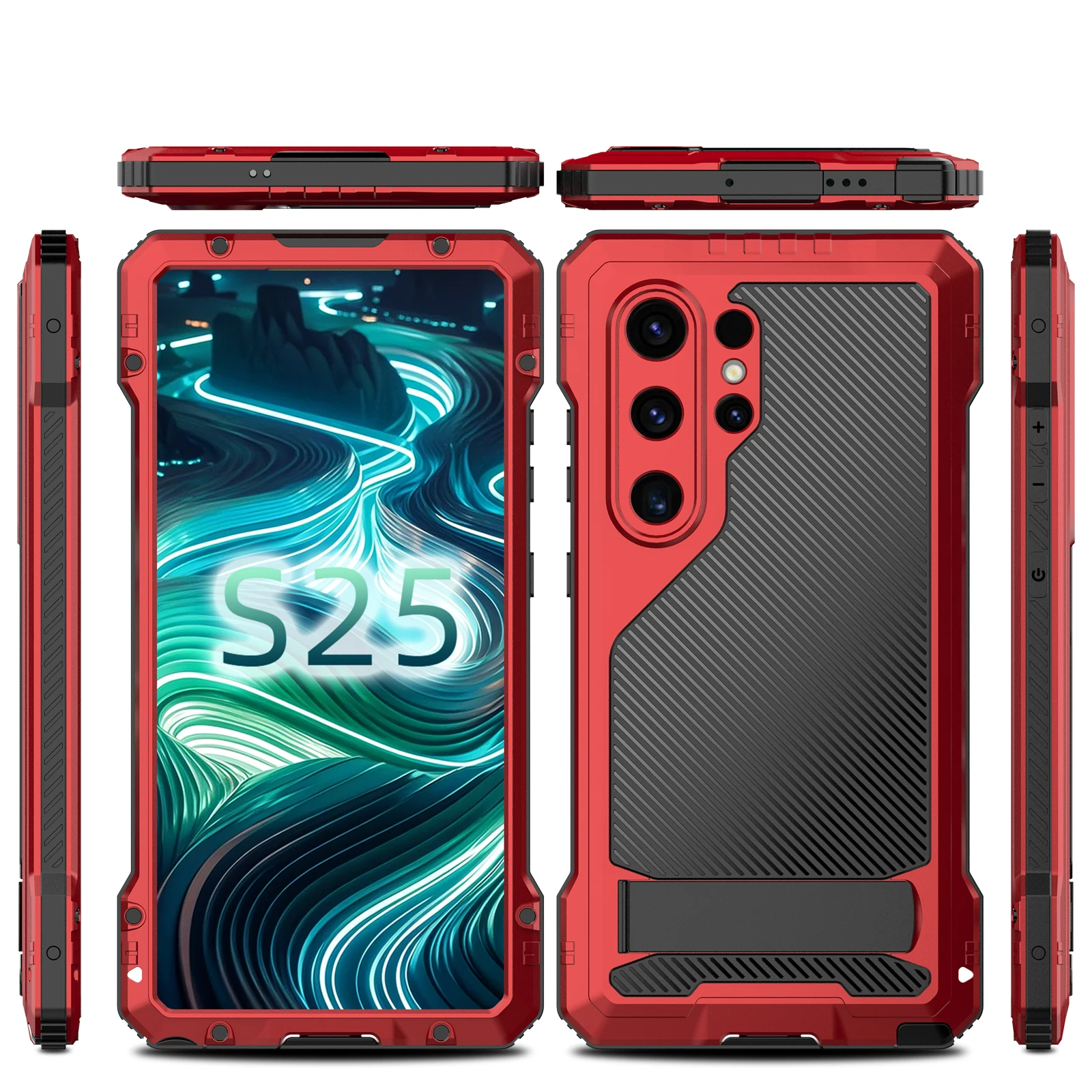 

For Samsung S25 Ultra S25Plus S24Ultra Waterproof Fall prevention Aluminum Metal Phone Case Stand Screen Protector Magnetic Case