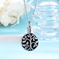 Round Life Tree Pendant Cremation Jewelry For Ashes Stainless Steel Urn Necklace Memorial Keepsake Pendant Dropshipping
