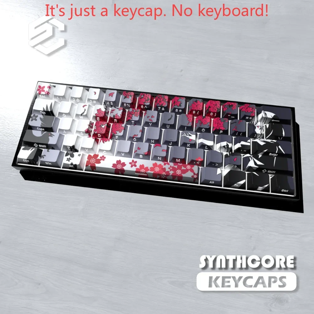 GEFENSI Sakura Raven Keycaps Cherry Side-engraved Translucent Keycaps PBT 129 Keys For Wooting 68/84/87/104 Mechanical Keyboards