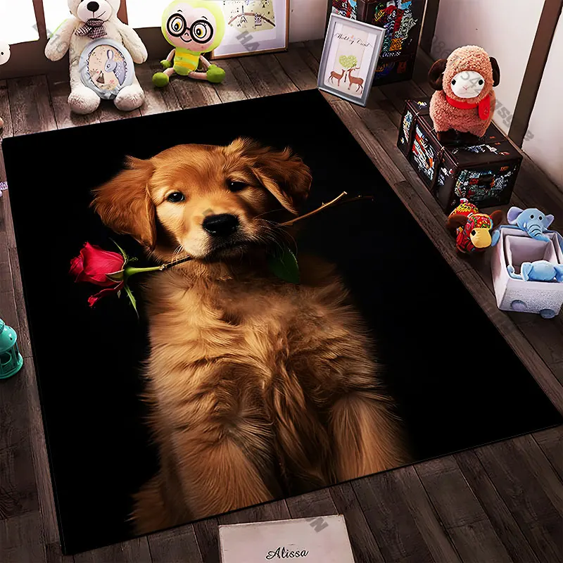 21 Sizes Dog holding red rose Printed Area Rugs for Adult Yoga Mats Living Room Decor Personalized Doormat
