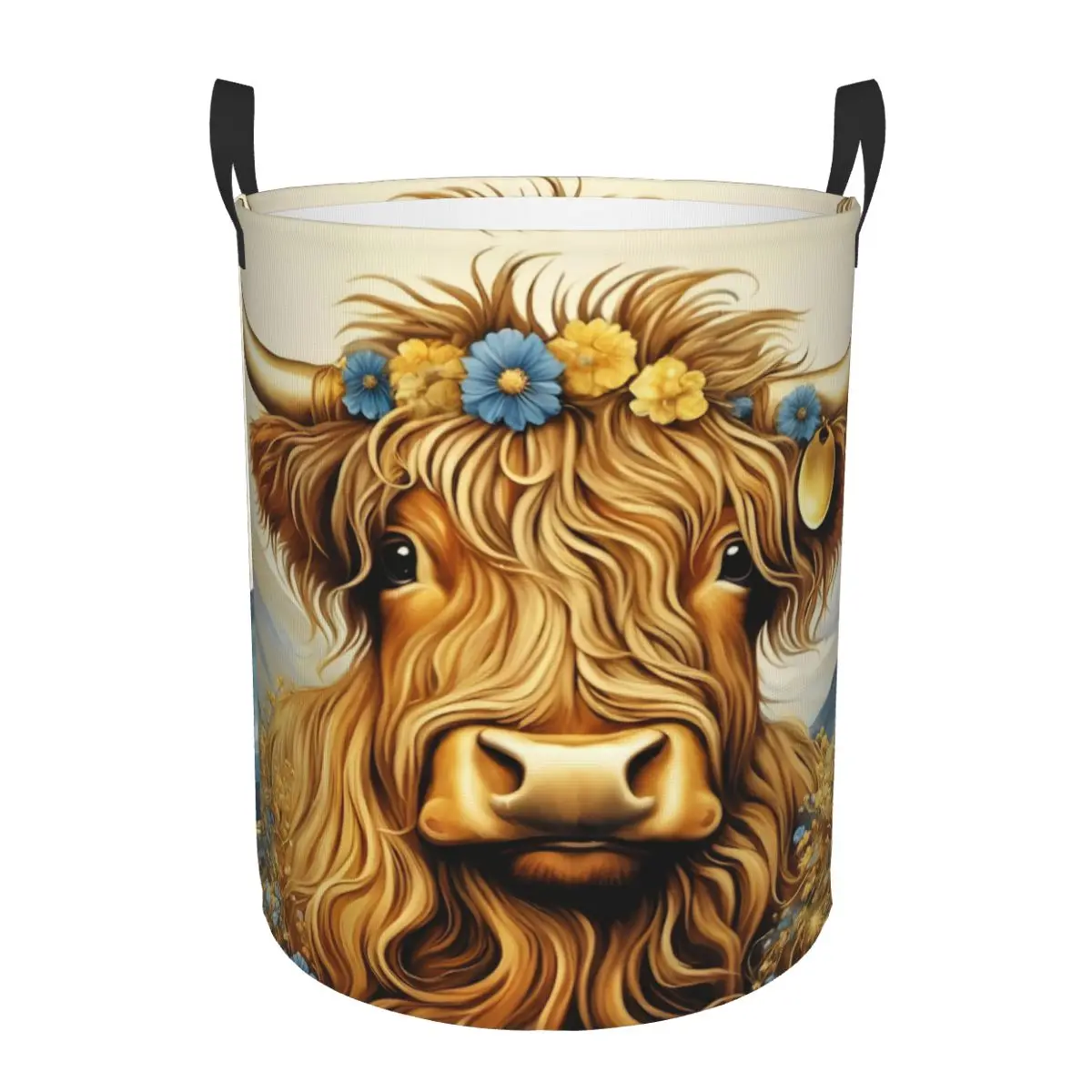 Custom Highland Cow And Flower Laundry Basket Collapsible Baby Hamper for Nursery Toys Organizer Storage Bins