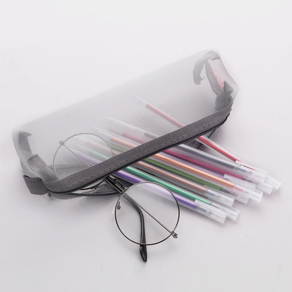 

3Pcs Pencil Storage Bag Transparent Mesh Zipper Large Capacity Lightweight Portable Stationery Organizer for Students