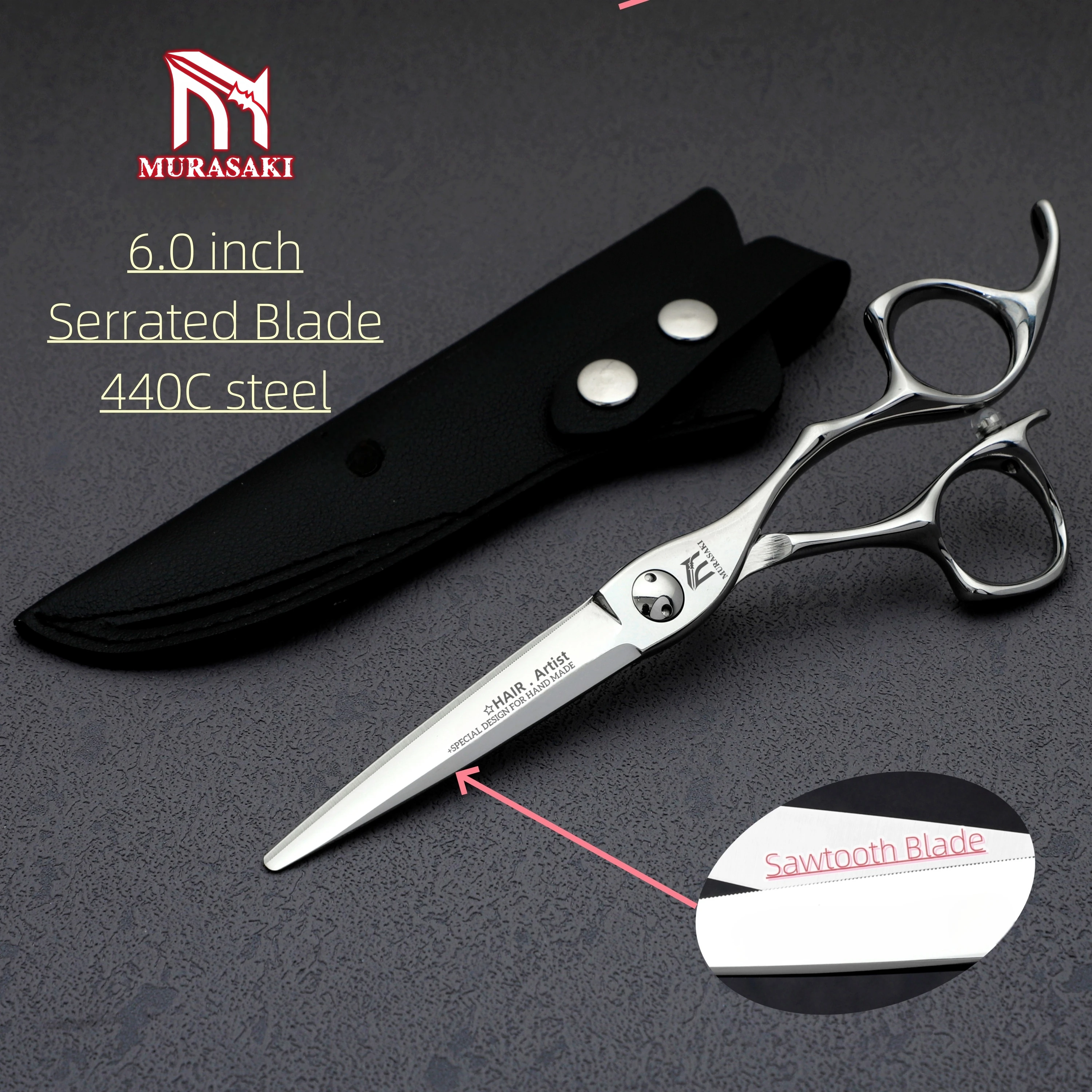 

Professional barber scissors 6.0 inch Serrated blade scissors 440c steel hair cutting machine High-end Barbershop accessories