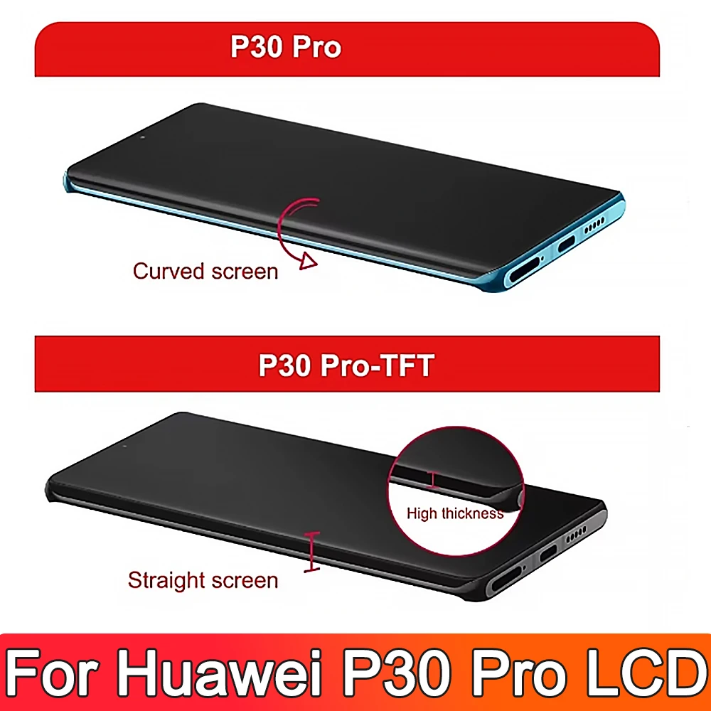 P30 Pro Display with Fingerprints, New AMOLED for Huawei P30 Pro VOG-L29 VOG-L09 Lcd Display Touch Screen Digitizer Replacement