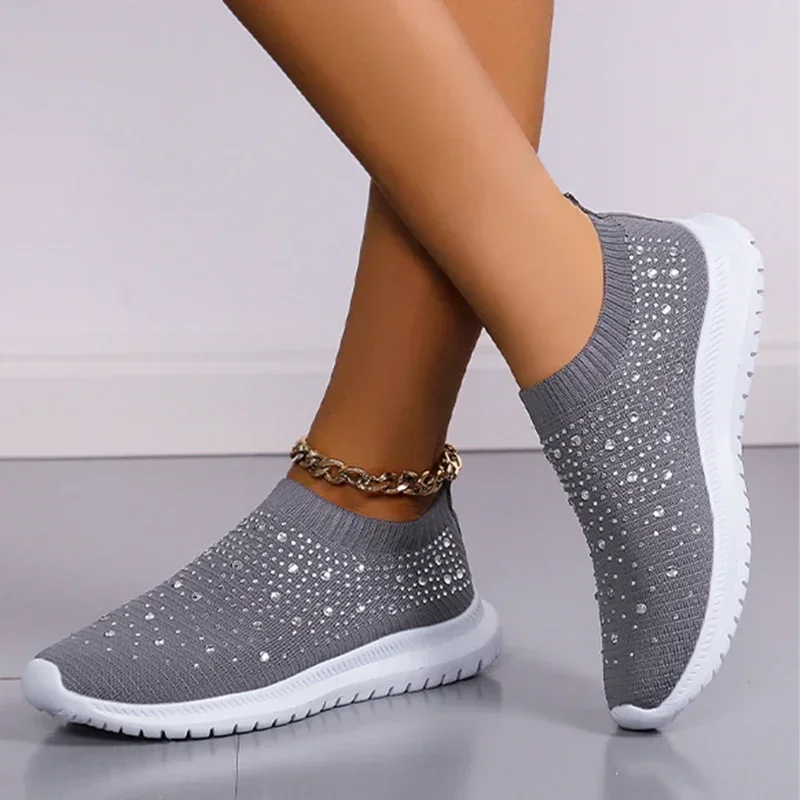 

Crystal Breathable Mesh Sneaker Shoes for Women Comfortable Soft Bottom Flats Plus Size 43 Non Slip Casual Shoes Woman