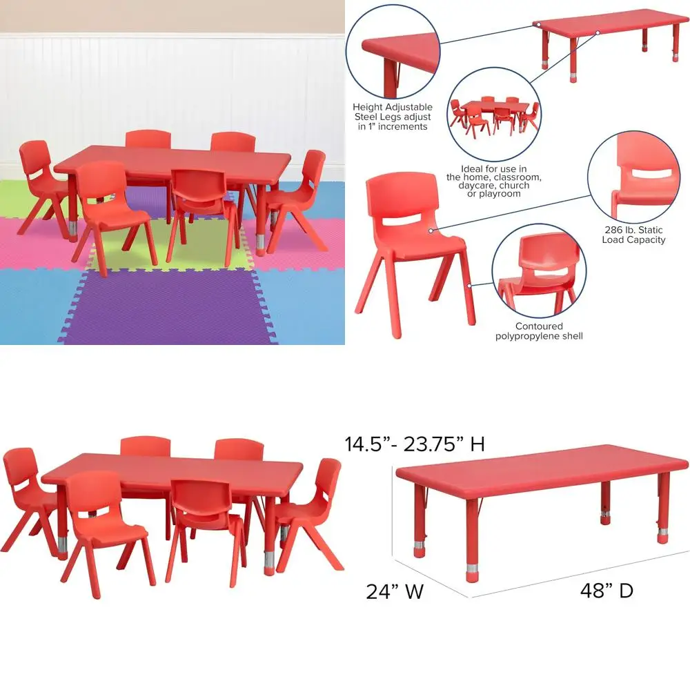 طاولة أنشطة EMMA وOLIVER من البلاستيك الأحمر مع 24 عرضًا × 48 طولًا و6 كراسي