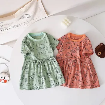 Cotton Baby Girls Summer Dress 3 Sanlutoz Short Sleeve Summer Baby Dress Cute Pattern Casual Kids Girls Clothing Dress Cotton 3