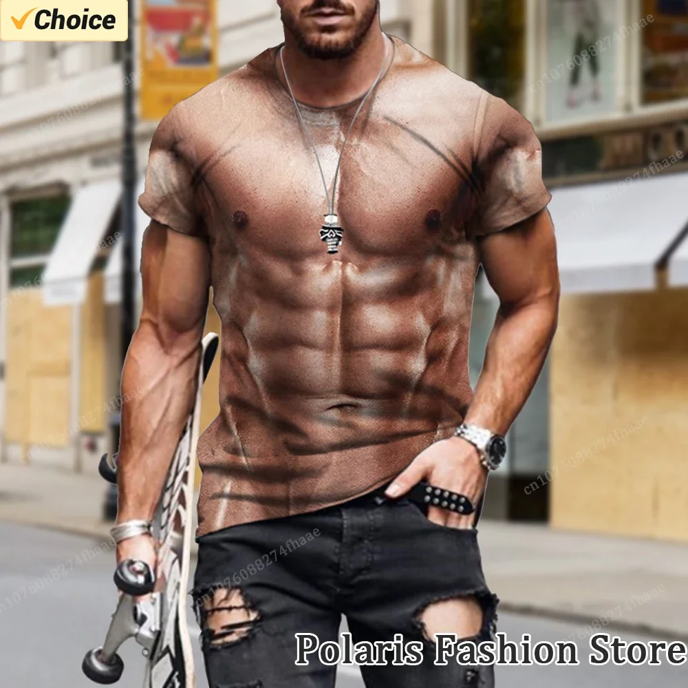 

Summer Funny 3D Printed Fake Muscle T Shirt Men Short Sleeve Tshirts Fitness Tops Vintage Hip Hop Cosplay Muscle Belly Tee Shirt