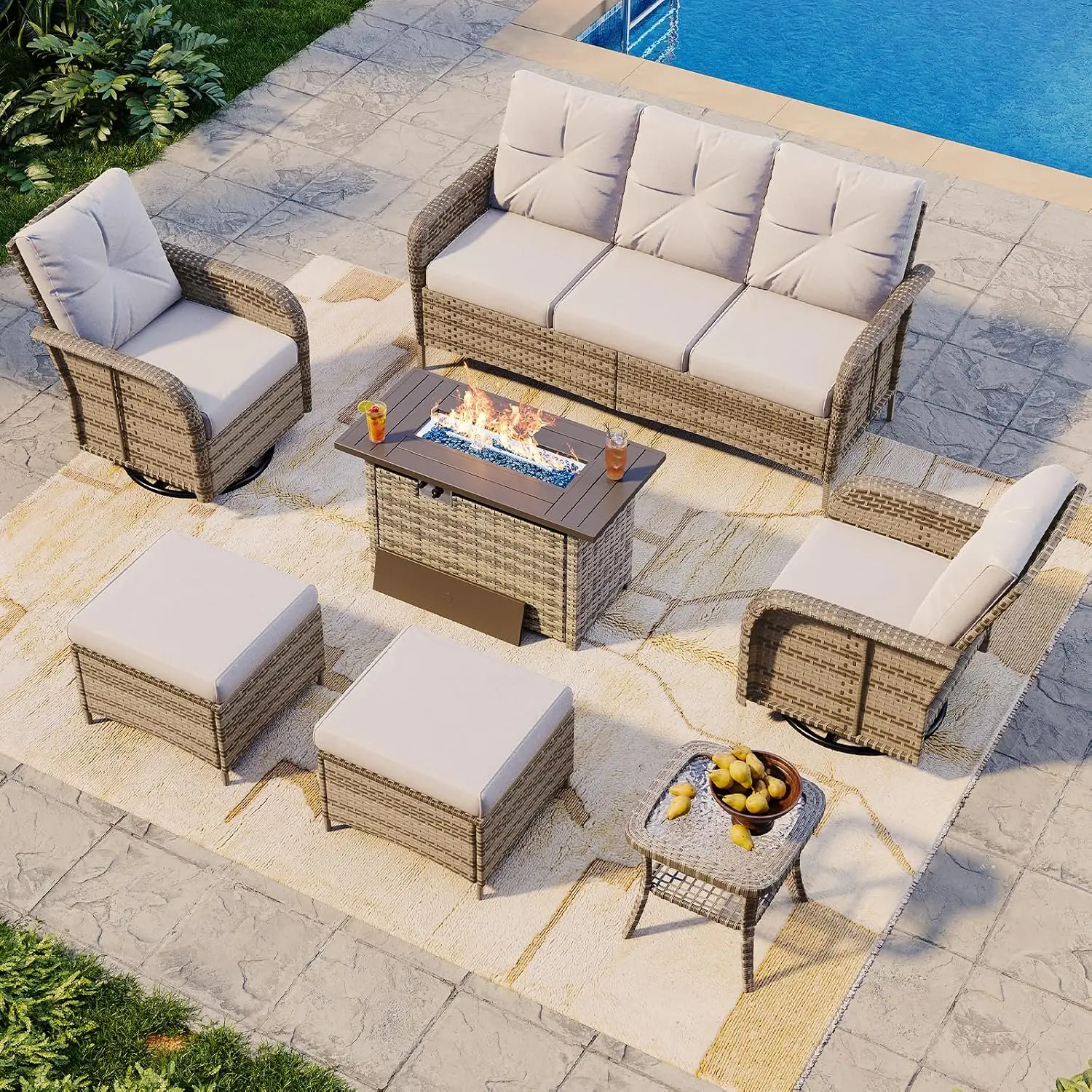 7-Piece Wicker Patio Set with - Outdoor Furniture Set With Fire Pit recension och pris