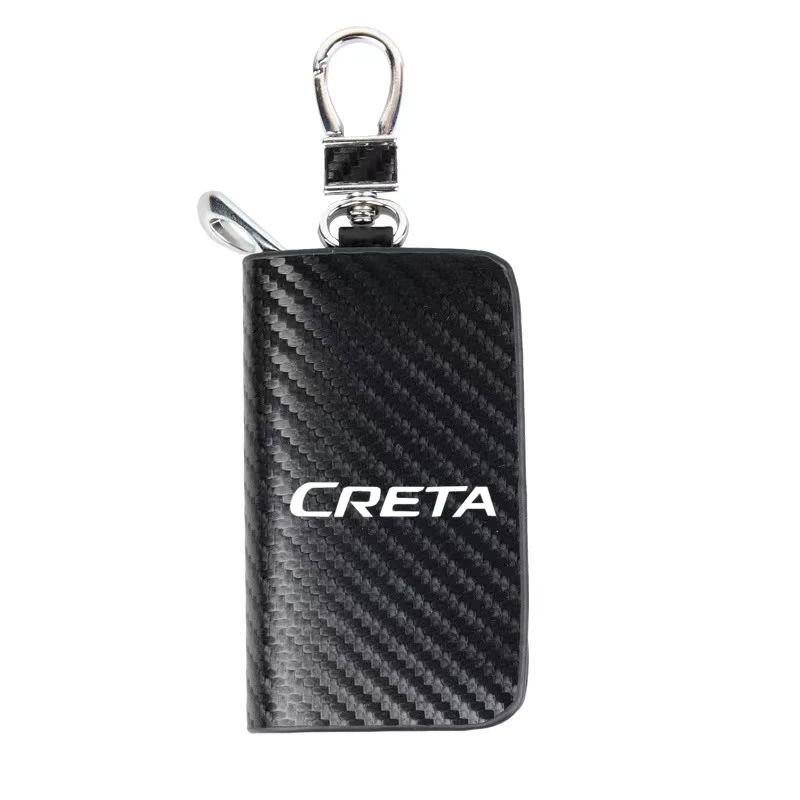 Carbon Filber Car Key Case Cover Genuine Leather Car Keychain Car Key Wallets For Hyundai creta ix25 Auto Accessories