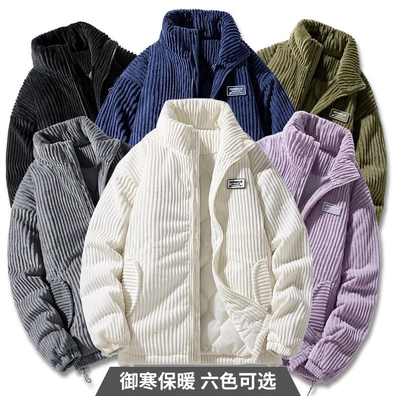 

Winter Corduroy Parka Jacket Men Cotton Padded Parkas Autumn Puffer Jacket Male Vintage Korean Man Stand Collar Windbreaker Coat