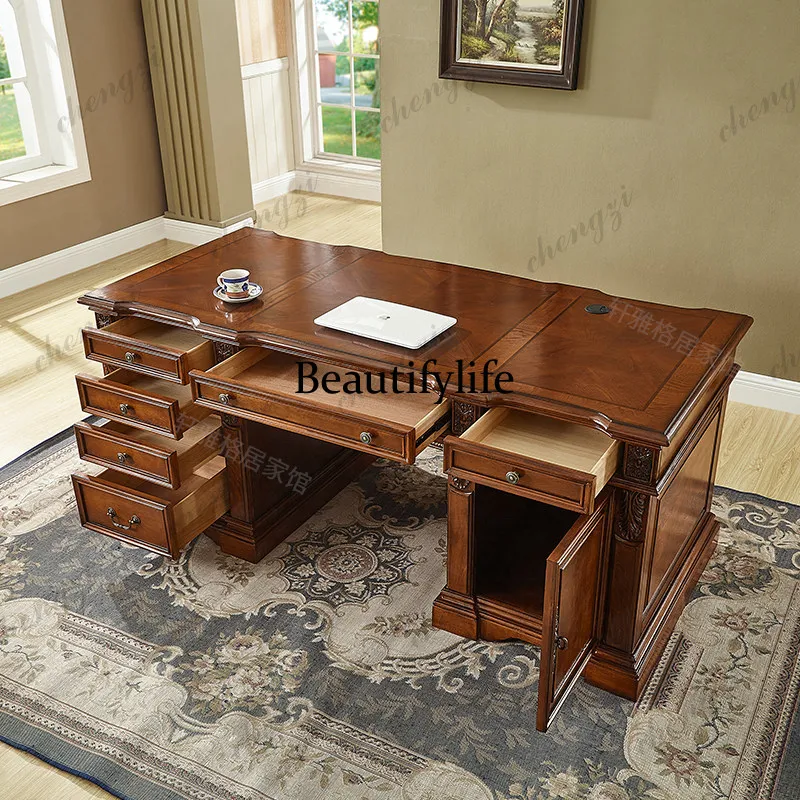 American high-end villa solid wood computer desk home writing desk European luxury boss