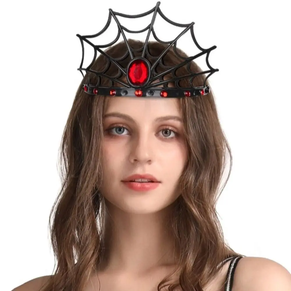 Trendy Shining Diamond Spider Queen Crown Cosplay Gothic Spider Web Headband Masquerade Hair Ornament Halloween Headband Makeup