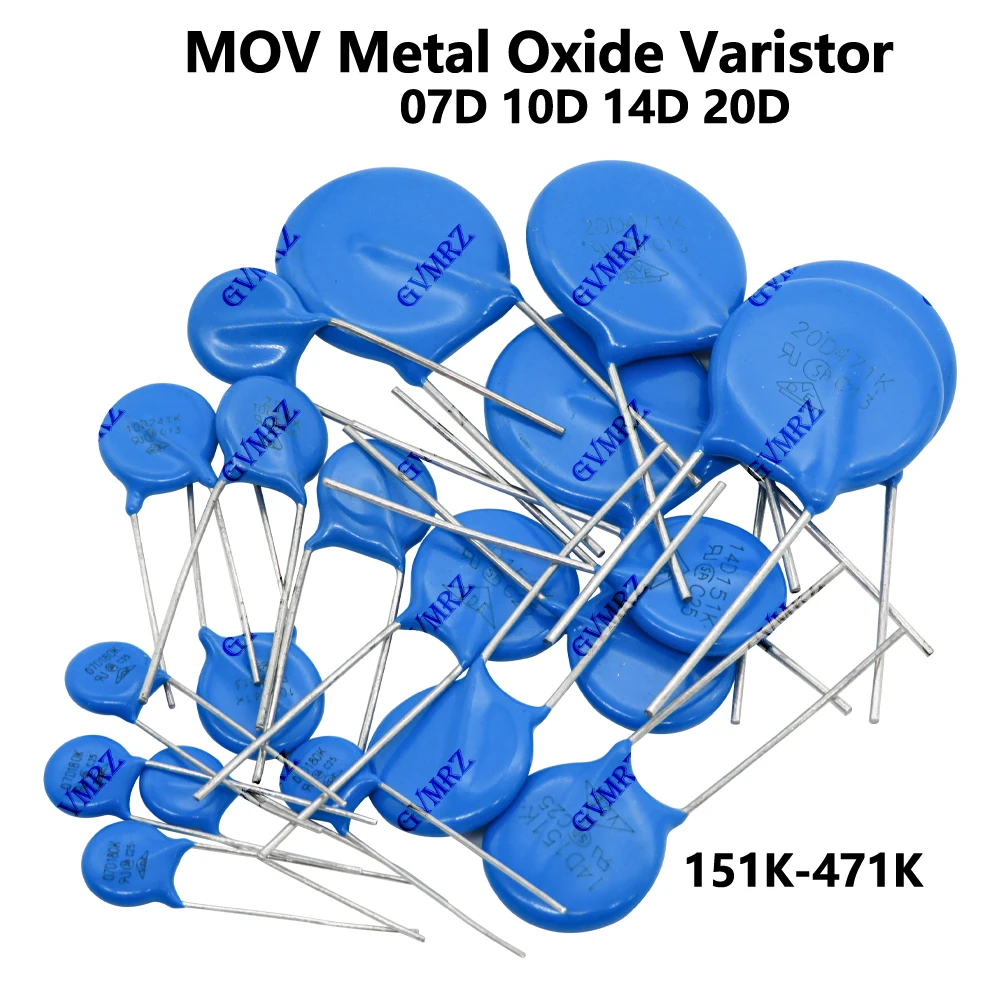 Varistor de Óxido Metálico MOV Tipo DIP Serie 07D 10D 14D 20D Modelos Surtidos para Uso en Circuitos Electrónicos 151K-471K