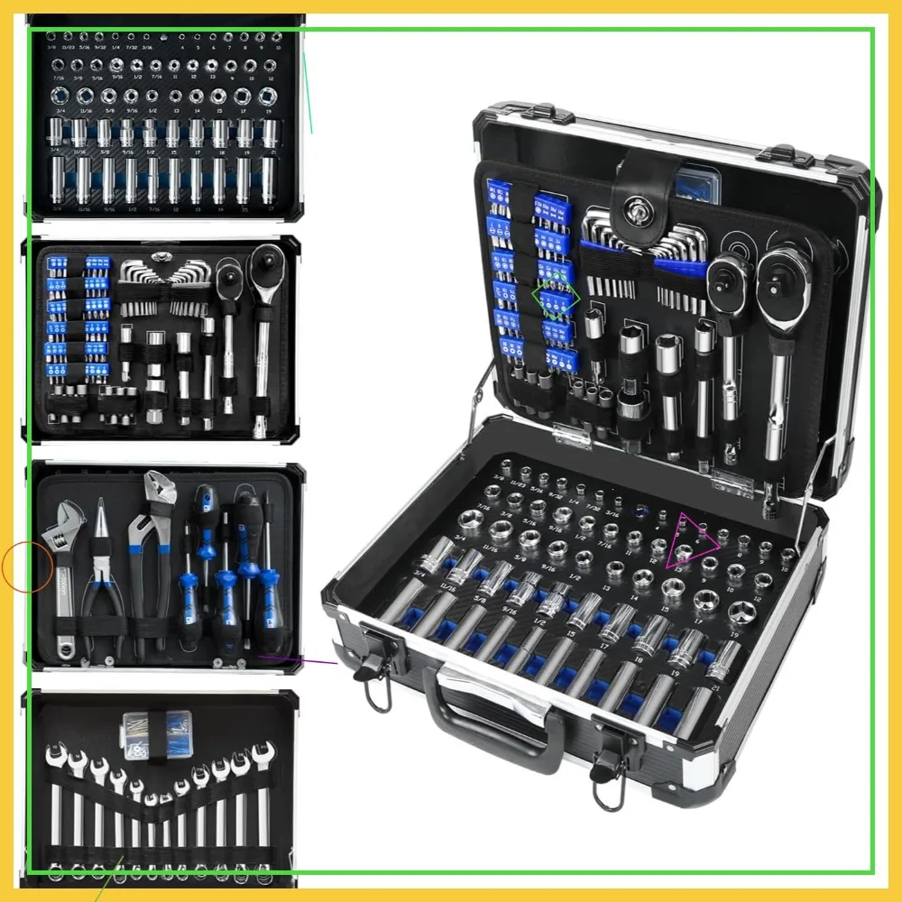 

240-Piece Universal Household Auto Repair Tool Kit with Heavy Duty Aluminium Tool Box, Professional Mechanic Set