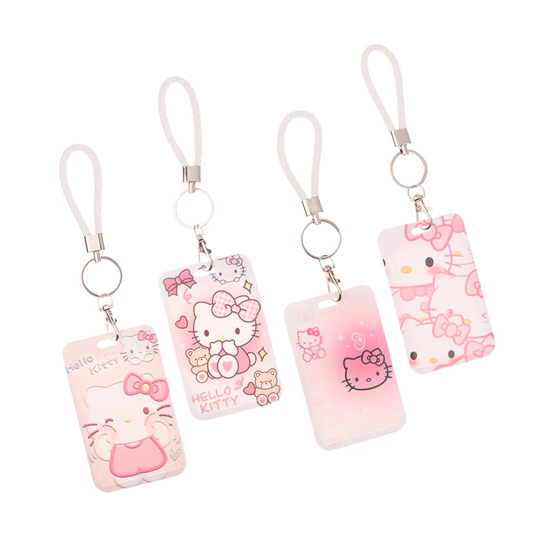 Kawaii Sanrio Hello Kitty Holder Card Cover Keychain Cartoon Kuromi ID Photo Protect Case Protector Bag Kids Car Keyring Chain