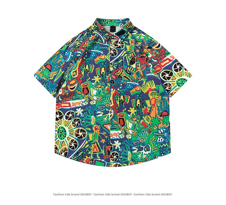 Cartoon Persoonlijkheid Shirt Met Korte Mouwen Meisje Kleding Bedrukt Hawaiiaanse Shirts Vintage Beschaving Blouses Vakantie Stijl Tops