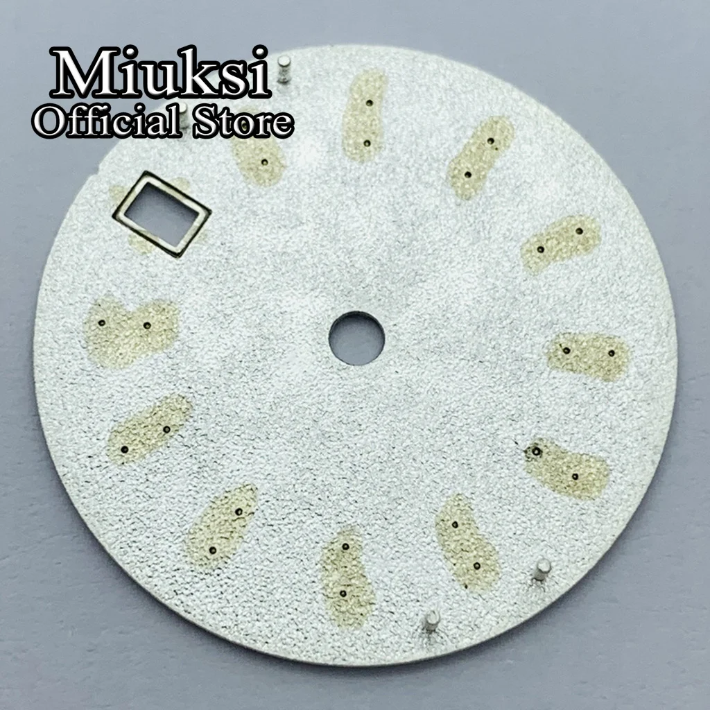 Miuksi 28.5mm silver blue pink sterile watch dial fit NH34 NH35 movement fit 3/3.8 o'clock crown view 6