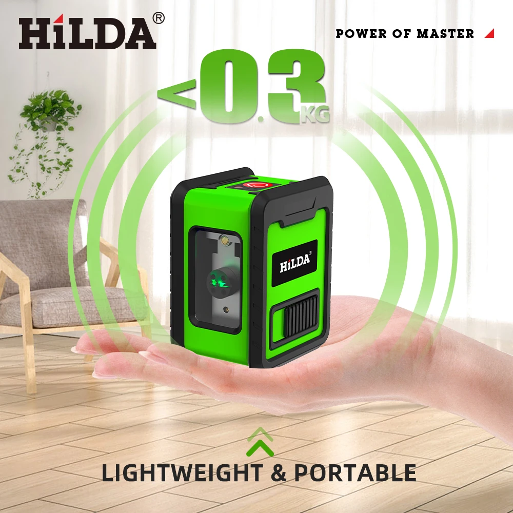 Hilda-medidor de nível laser verde, 2 linhas cruzadas, horizontal e vertical, autonivelante