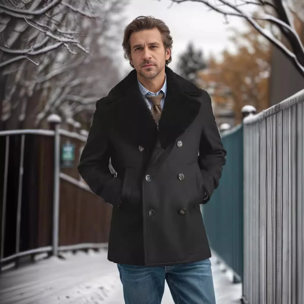 

Autumn Winter Men Jacket Fashion Patchwork Turn Down Collar Male Outerwear Double-breasted Long Sleeve Casual Man Coat