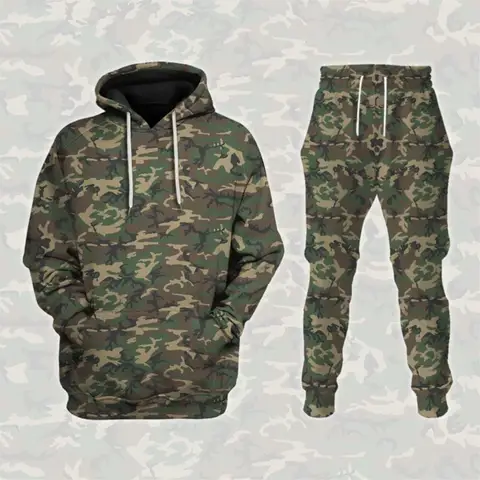 Men's Camouflage 3D Hoodies Pants Set Fashion Cool Daily Men Women High Quality Tracksuit Outfits Outdoor Camo Sportwear 2-Piece