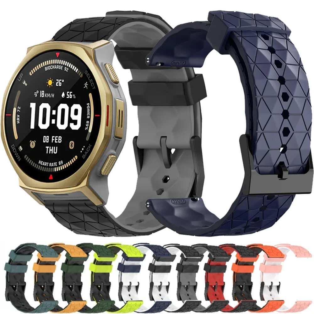 

22mm 20mm Silicone Strap for Amazfit Watch T-Rex3 Pro/Balance 2 Football Pattern Bracelet Wristband for Amazfit Active 2/GTR 4-3