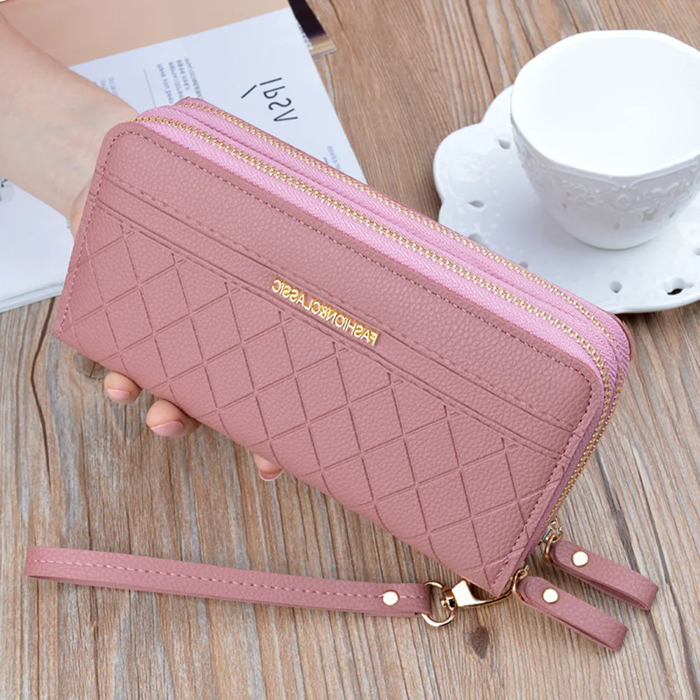 Minimalist Multi-Color Long Wallet For Women Durable Card Case With Quilted Texture Detail