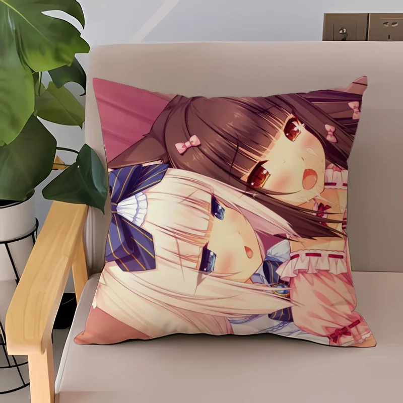 Cushion Cover 50x50 NekoPara Bedroom Bed Cushion Throw Pillow Covers Decorative Sofa Cushions Short Plush Twin Size Bedding Car