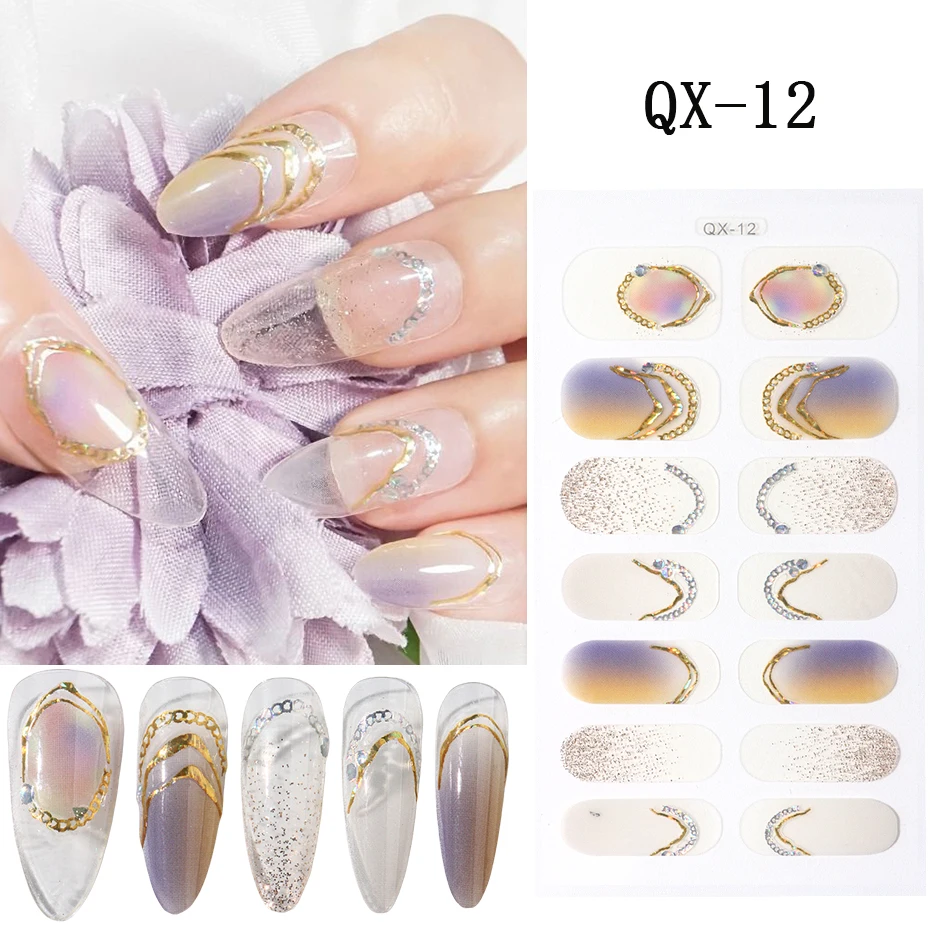 Glitter bloemen lente ontwerp semi-uitgeharde UV gel nagelsticker volledige dekking UV/LED-lamp vereist gel nagelstrips druk op nagelsticker