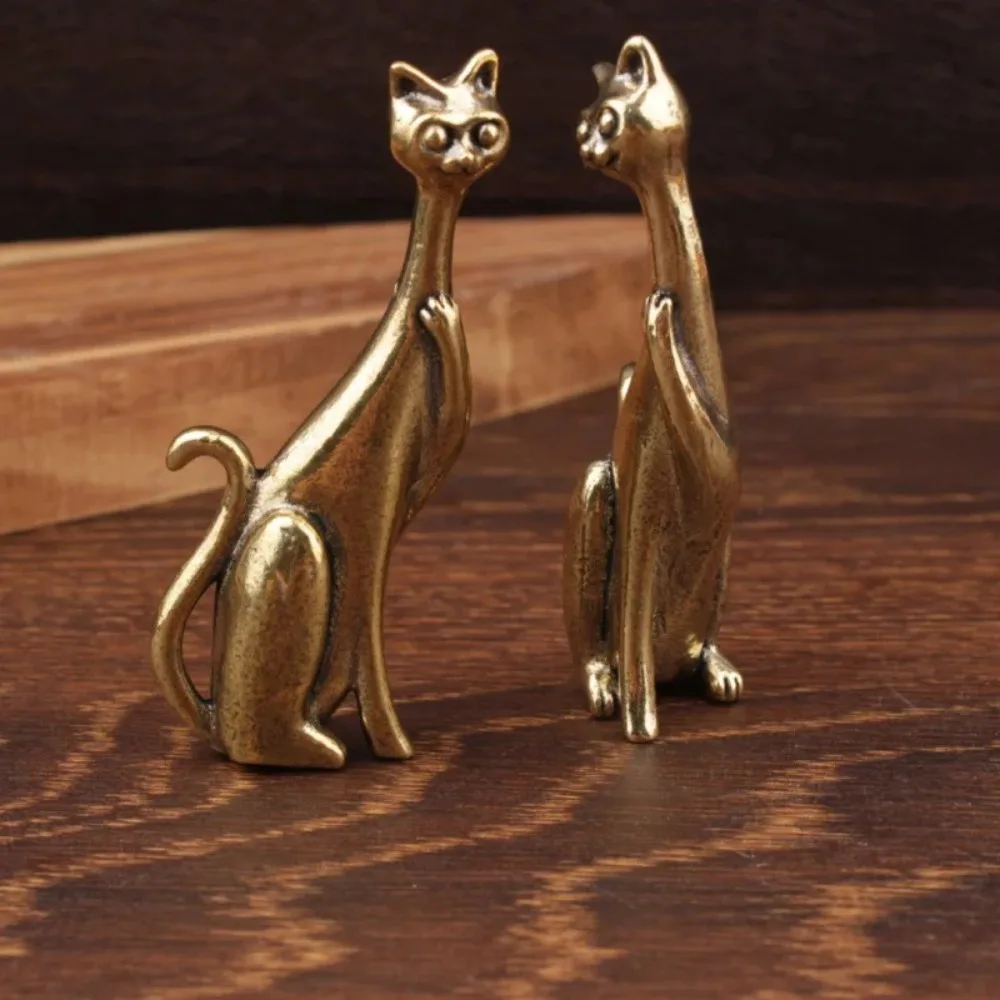 Cute Solid Brass Mini Animal Figurines Cat Rabbit Elephant Swan Ring Holder Desk Ornament for Home Bedroom Office Decor Use - view 6