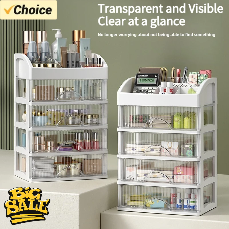 

Многоуровневый органайзер для косметики с выдвижными ящиками, прозрачный контейнер для хранения косметики, настольный органайзер для ухода за кожей, помад, парфюмерии