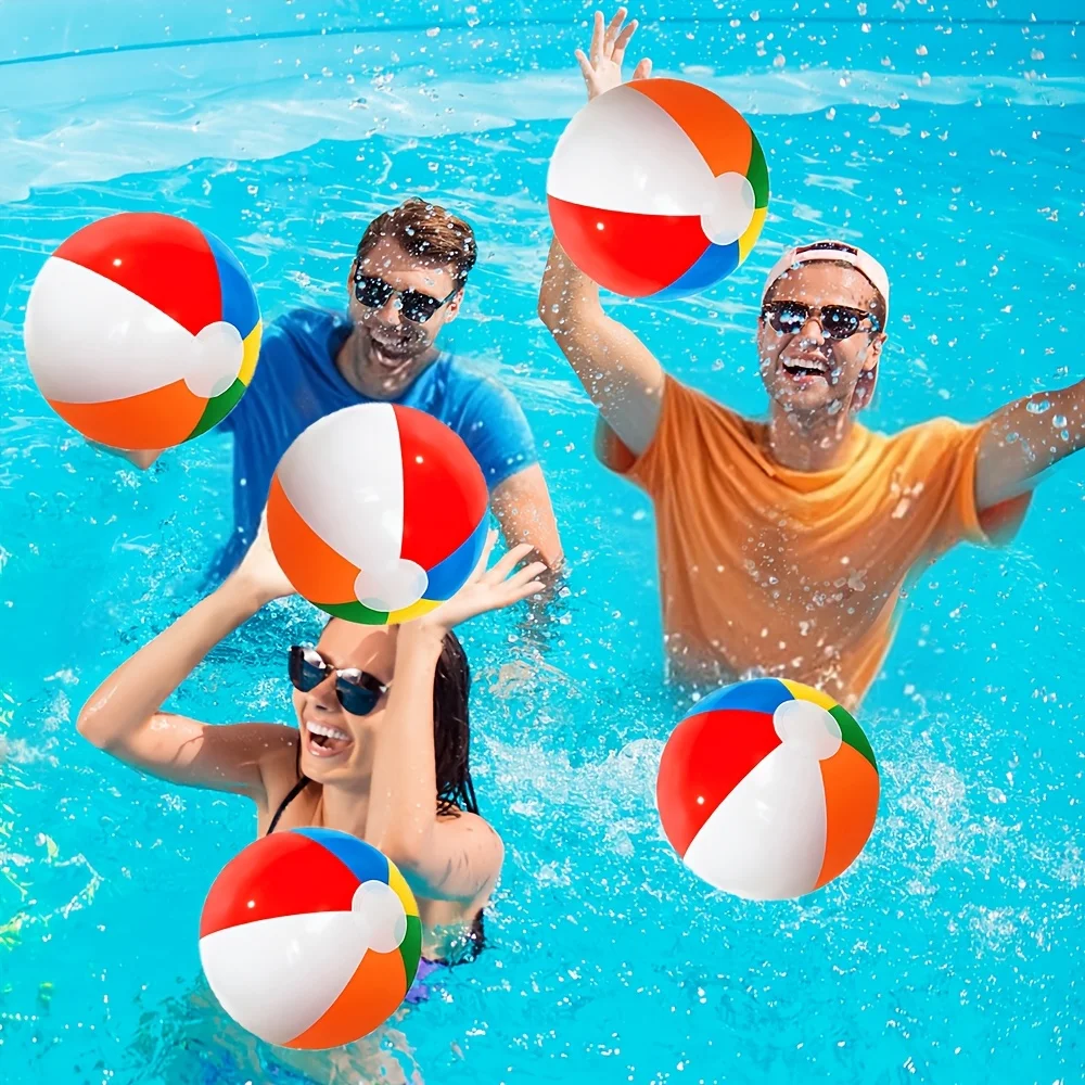 Beach Ball - 6-Color Rainbow Pool Water Party Decoration, Inflatable Pool Toy, Suitable For Summer Beach Water Games Beach Ball