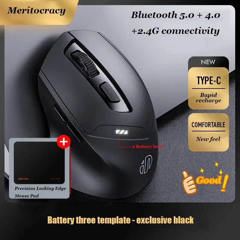 

Rechargeable 2.4G Wireless Bluetooth Mouse for PC IPad Silent Triple Mode Bluetooth 5.0 + 4.0+USB Wireless Mouse Adjustable DPI