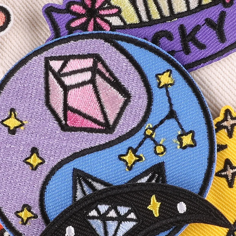 Diamond Moon Heart Funnel Patch For Clothing Backpack Decoration Small Applique Iron On Embroidery Patches Badge