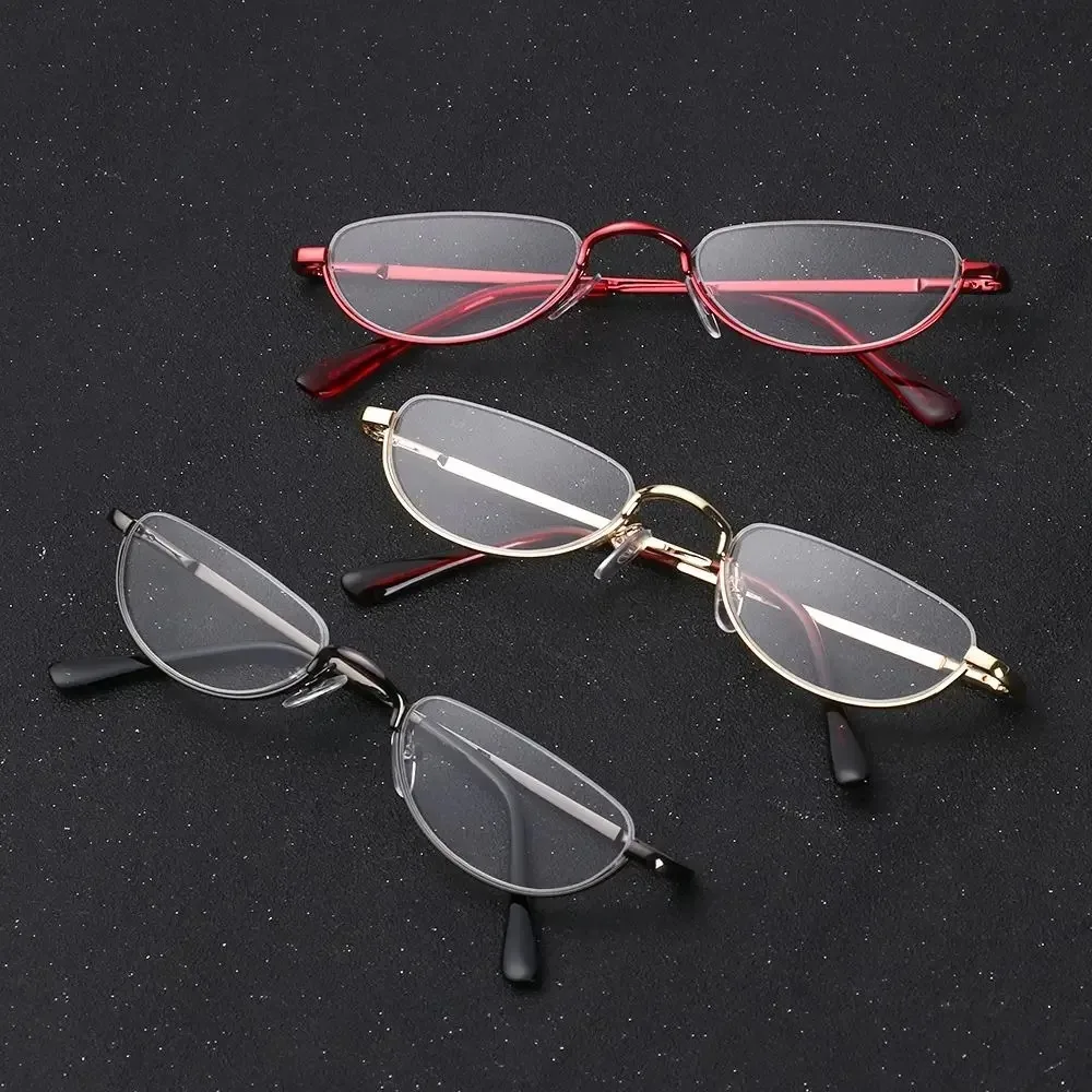 Retro-Lesebrille mit hochauflösenden Metallfederscharnieren, Halbmond-Design, Halbrandlose Lesehilfe, Optische Brille mit Kleinem Rahmen – Detail 10