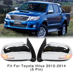 Rear View Side Door Wing Mirror Fit For Toyota Hilux Vigo 2012 2013 2014 With Turn Lamp Signal 5 Pin Exterior Chrome Trim